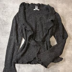 Jillian Jones Grey Ruffle Trim Fuzzy Cardigan